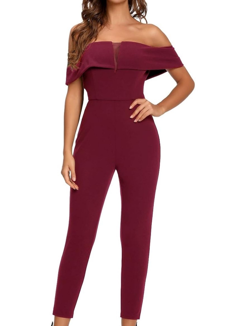Sugar Poison Off-Shoulder Burgundy Jumpsuit for Women